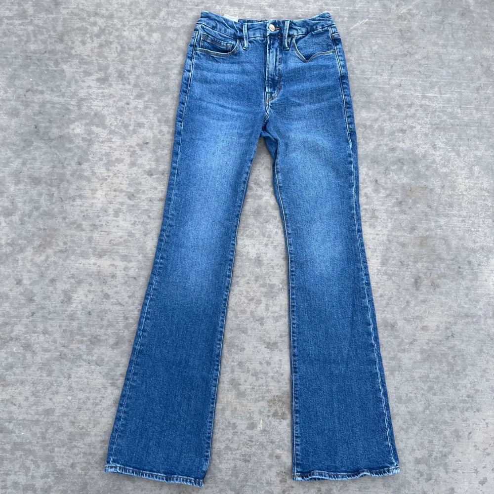 Good American Good Legs Flare Jeans Blue High Rise Size 4/27 GGLF280